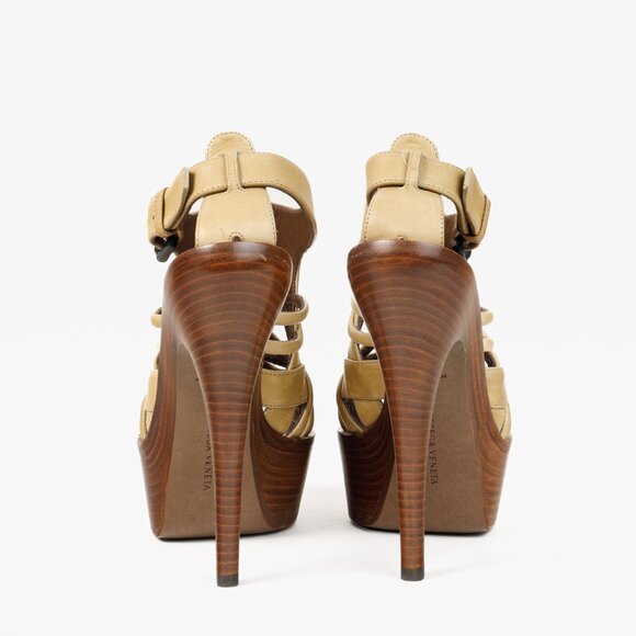 Bottega Veneta Brown Khaki Cage Wooden Platform Stiletto Sandal - Picture 3 of 10